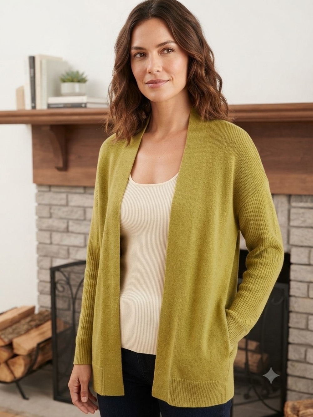 J. Jill Open-Front Chartreuse Cardigan